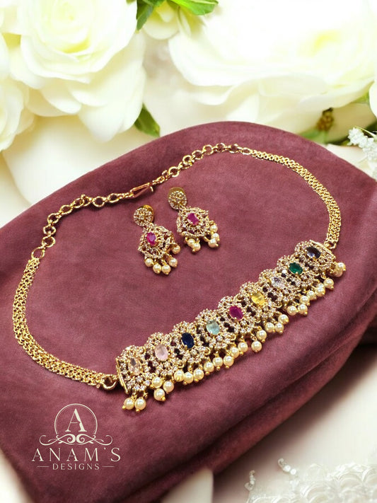 Navratna AD Gold-Plated Choker Set