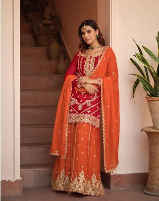 Designer Heqvy Embroidered Sharara Suit 44 Ready (Margin 46)