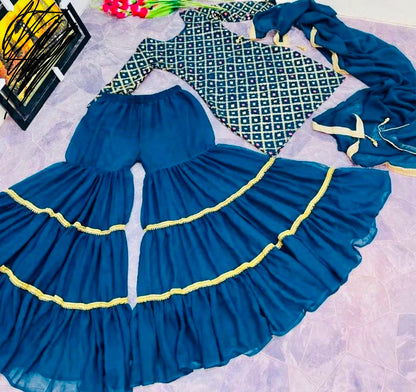 Stylish Party Wear Sharara Suit Georgette Fabric