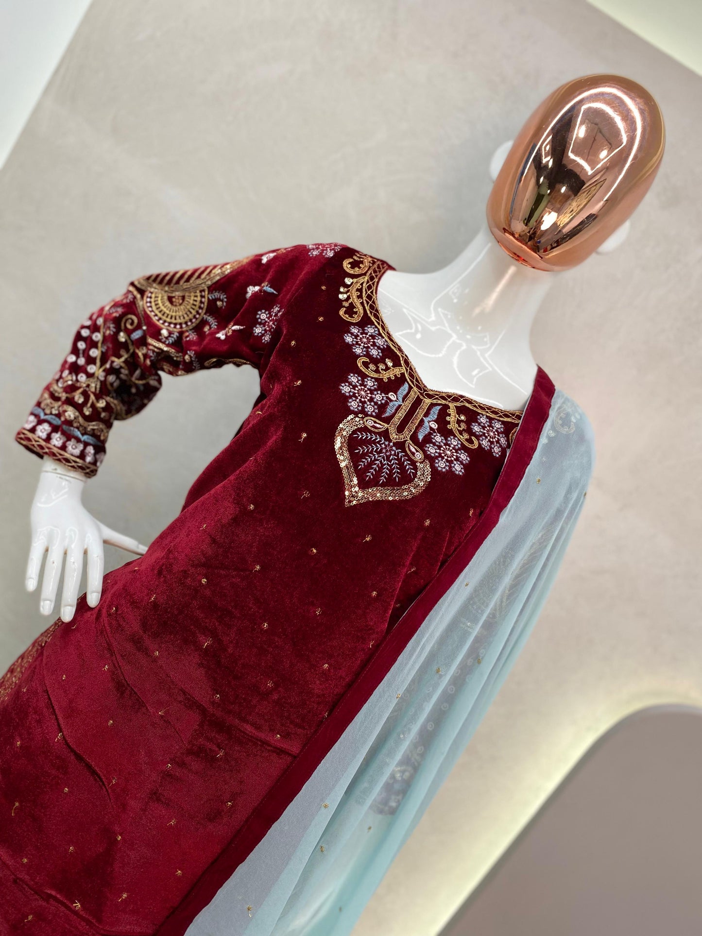 Stylish Velvet Suit With Beautiful Embroidery