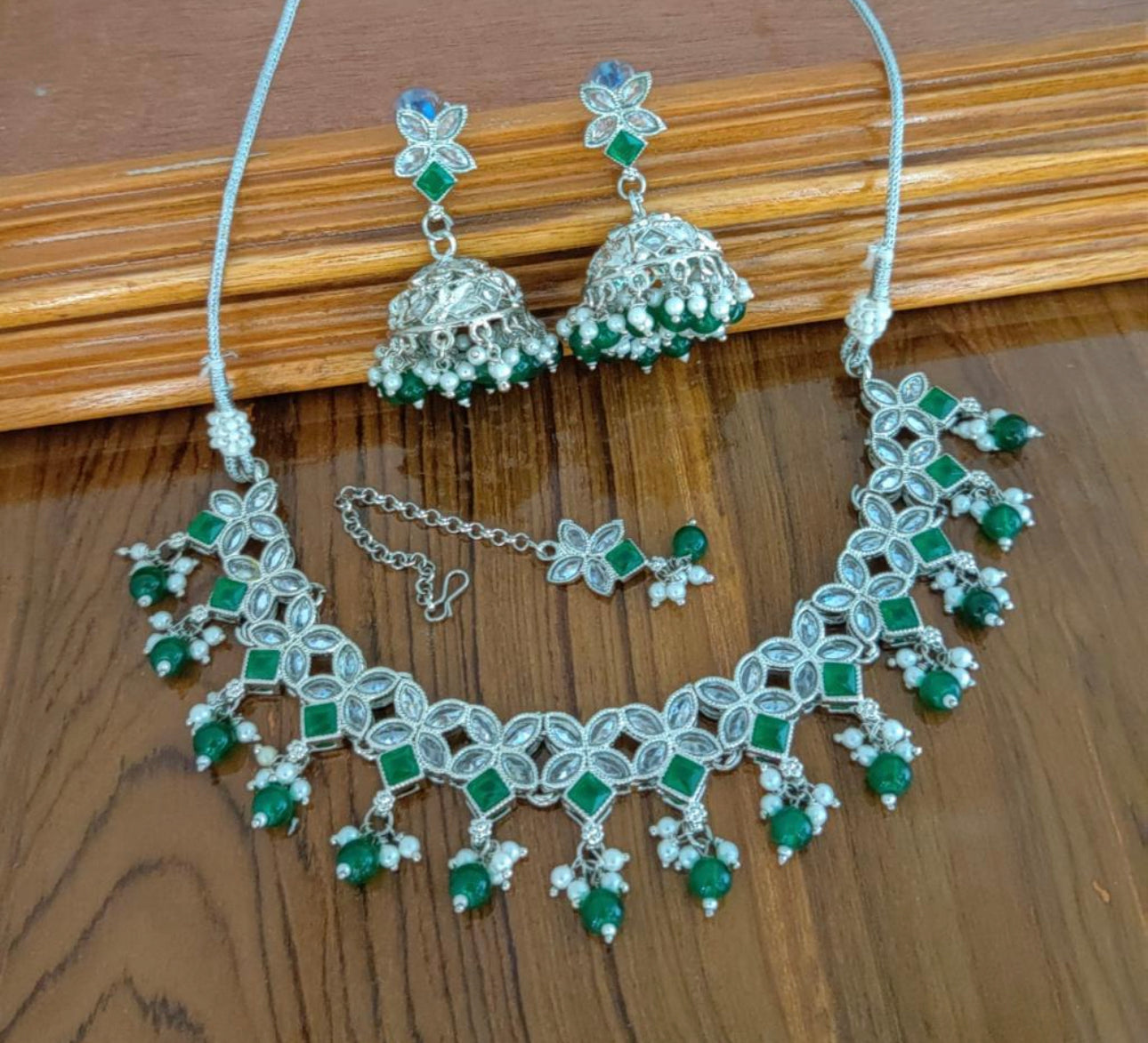 Beautiful Original Polki Choker Set With Jhumkis (Simple)