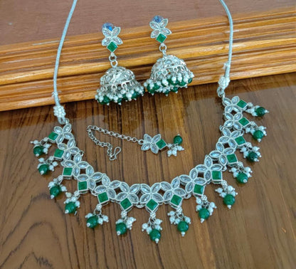 Beautiful Original Polki Choker Set With Jhumkis (Simple)