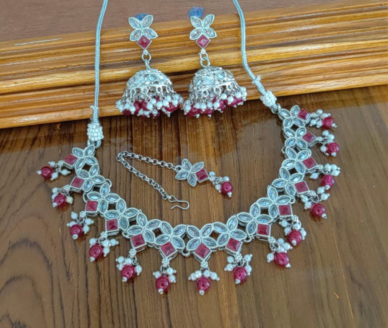 Beautiful Original Polki Choker Set With Jhumkis (Simple)