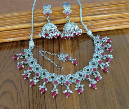 Beautiful Original Polki Choker Set With Jhumkis (Simple)
