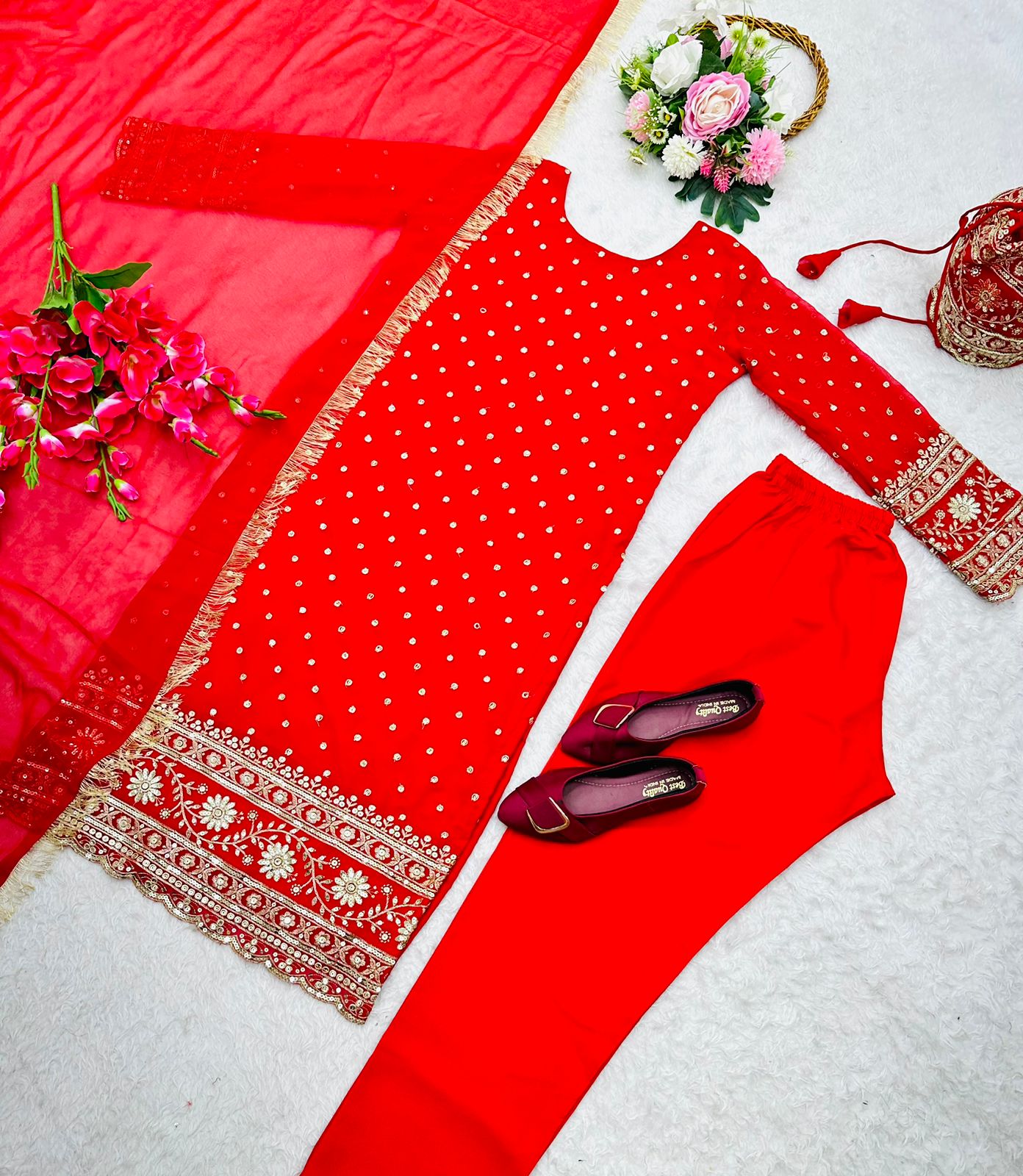 Bridal Red Designer Suit 3pcs Suit