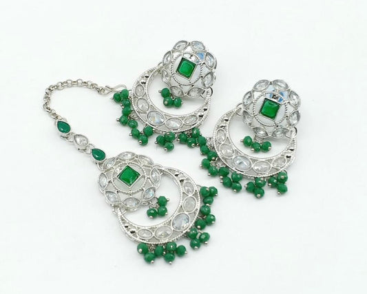 Quality Polki Earrings Set Silver Toned image 3