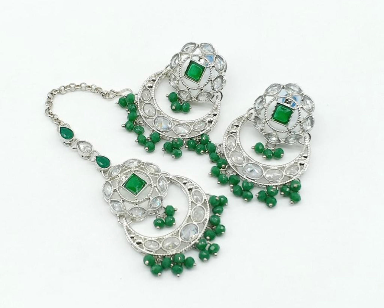 Quality Polki Earrings Set Silver Toned