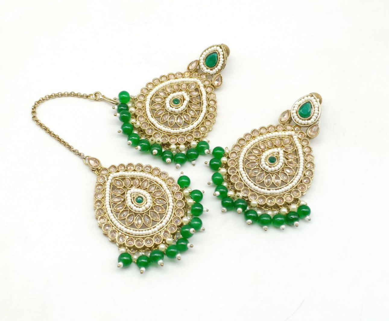 Stylish Lightweight Polki Earrings & Tikka Set