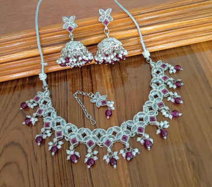 Beautiful Original Polki Choker Set With Jhumkis (Simple)
