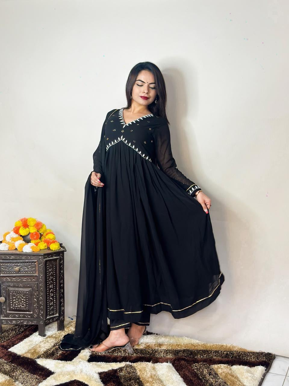 Stunning Suit With Hand Embroidery and Pearl Work (Black) Size 40