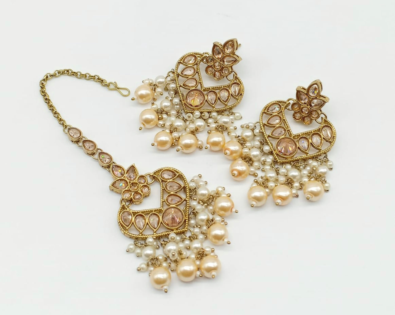 Stylish Brass Polki Earrings Tikka Set