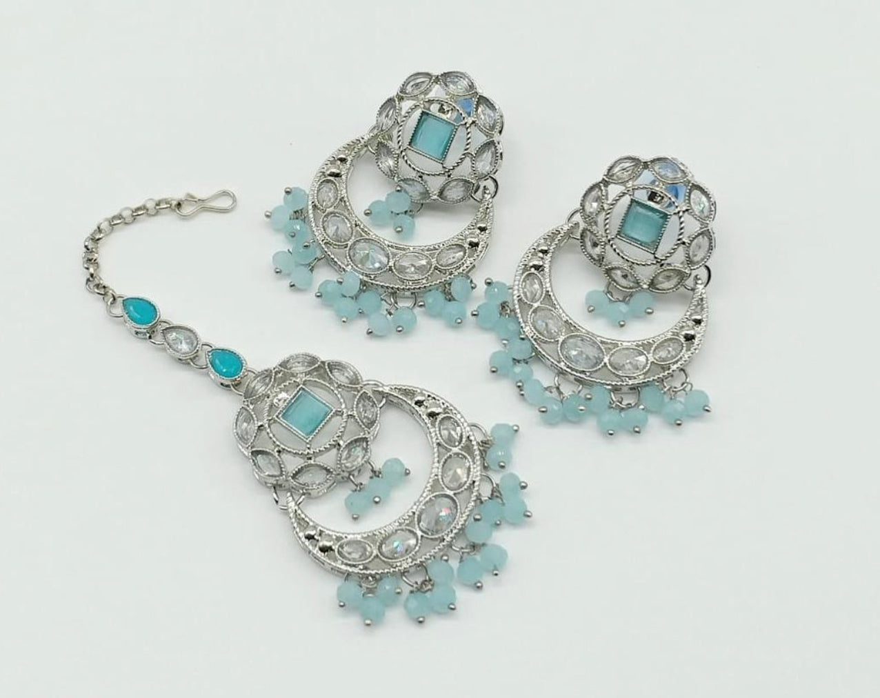 Quality Polki Earrings Set Silver Toned