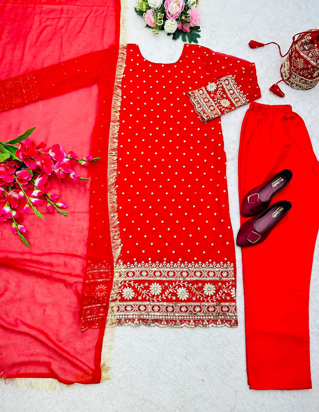 Bridal Red Designer Suit 3pcs Suit