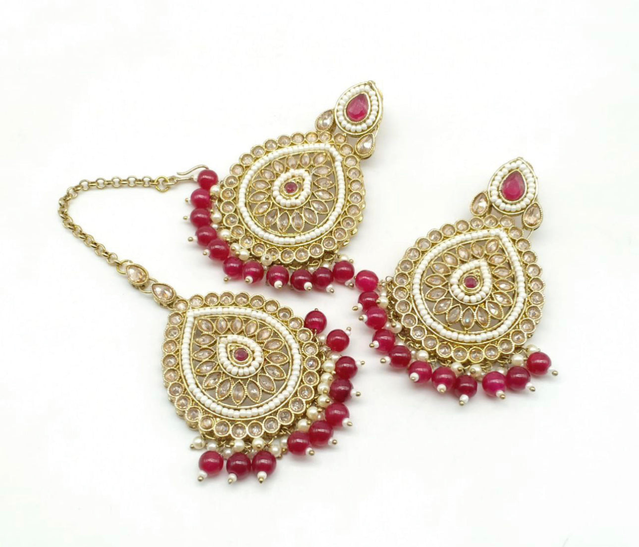 Stylish Lightweight Polki Earrings & Tikka Set