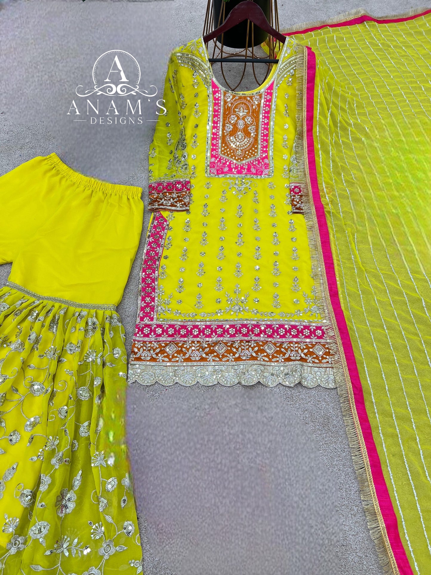 Ready-To-Wear Sharara Suit With Heavy Zari, Sequins & Real Mirrors.