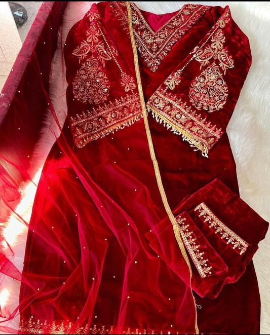 Stylish & Very Beautiful Velvet Suit With Umbrella Style Arms image 3