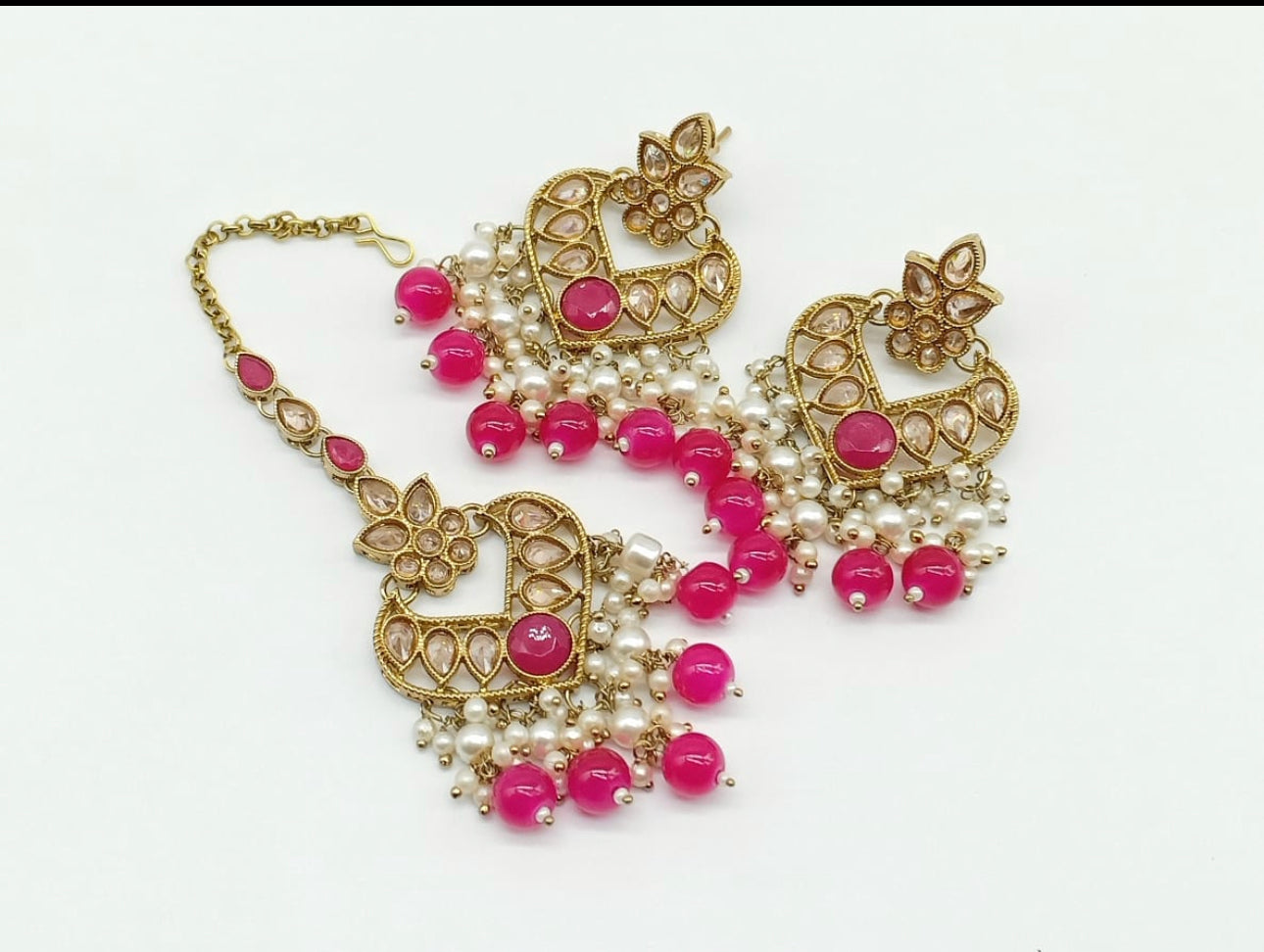 Stylish Brass Polki Earrings Tikka Set