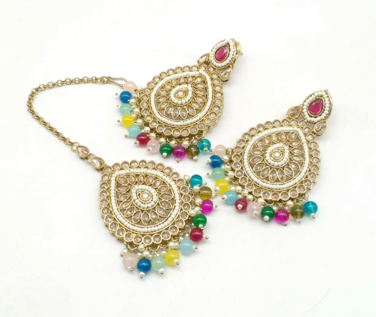 Stylish Lightweight Polki Earrings & Tikka Set