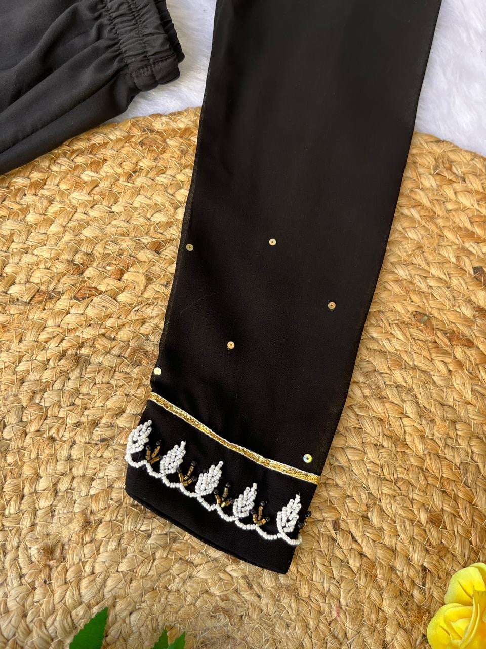 Stunning Suit With Hand Embroidery and Pearl Work (Black) Size 40