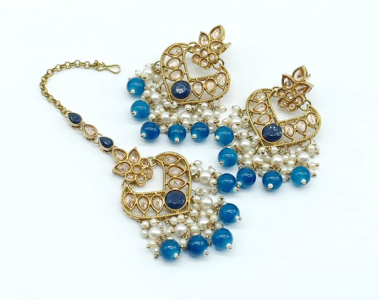 Stylish Brass Polki Earrings Tikka Set