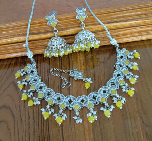 Beautiful Original Polki Choker Set With Jhumkis (Simple)