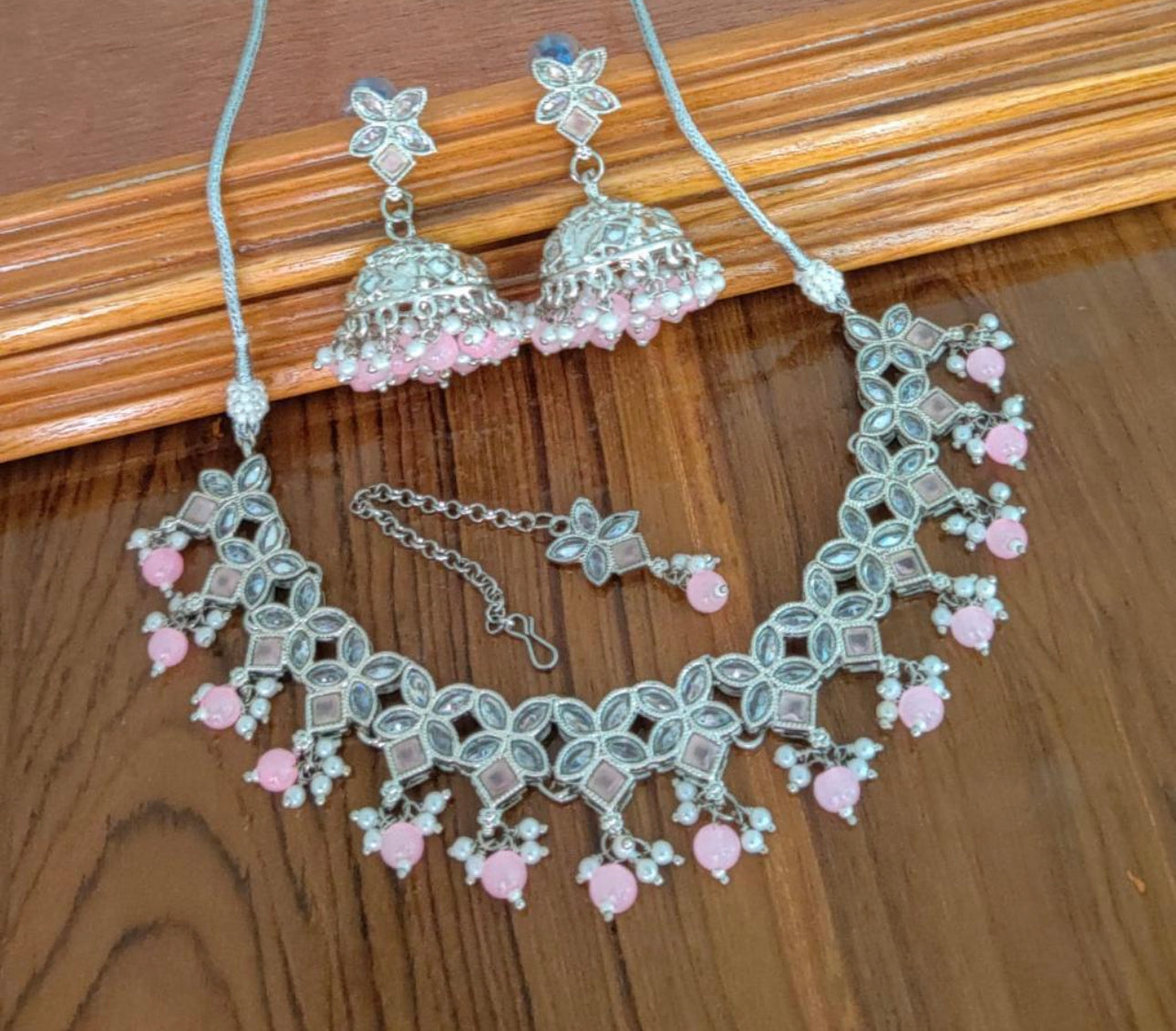 Beautiful Original Polki Choker Set With Jhumkis (Simple)