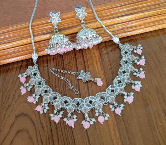 Beautiful Original Polki Choker Set With Jhumkis (Simple)