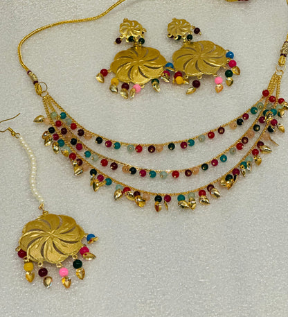 Gold-Plated Pippal Patti 3-Layer Neckline