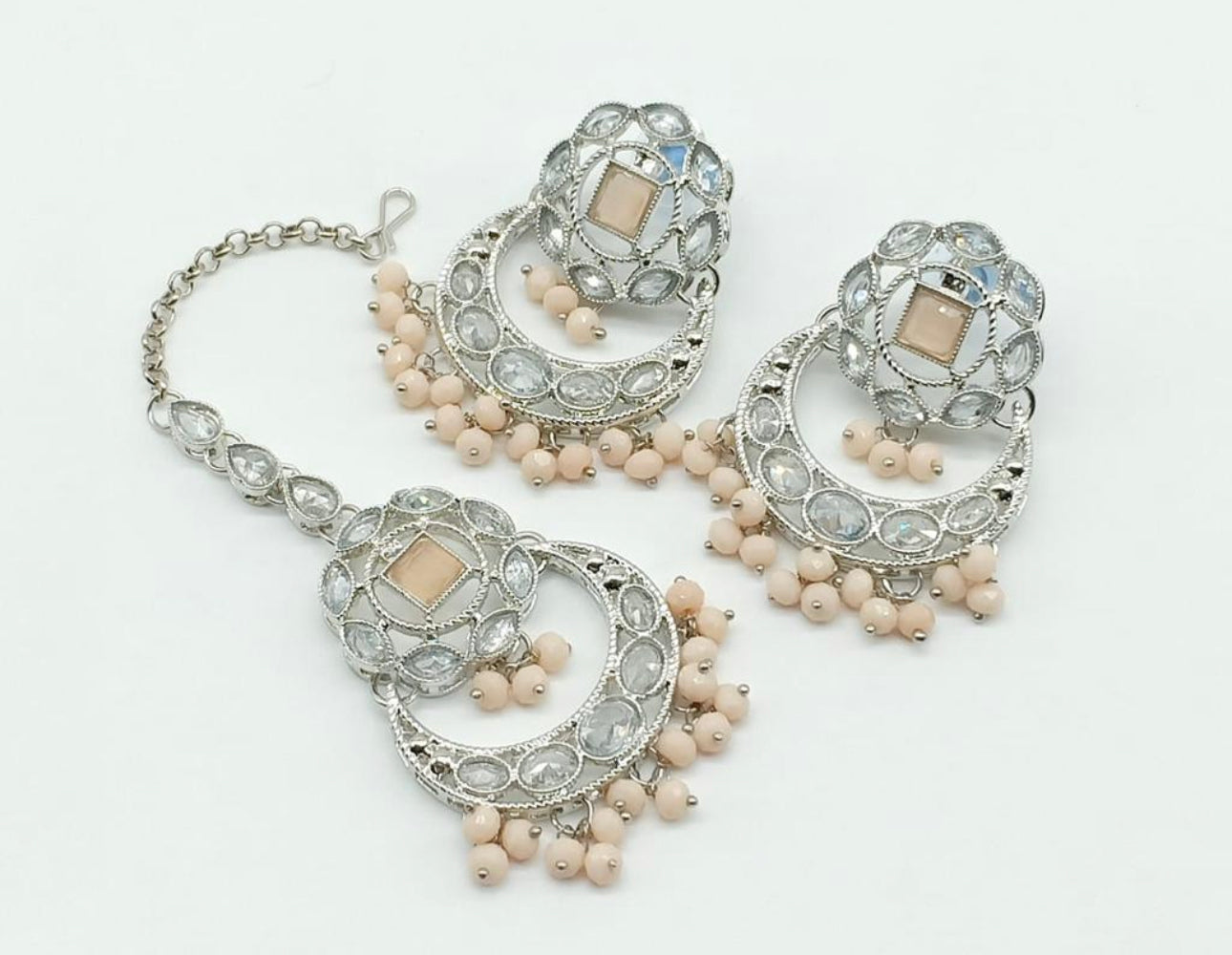 Quality Polki Earrings Set Silver Toned