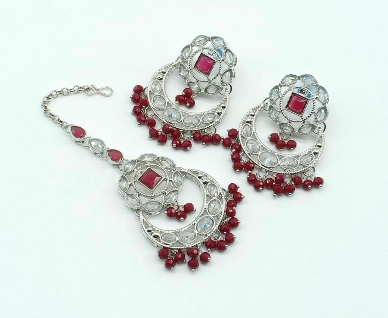 Quality Polki Earrings Set Silver Toned