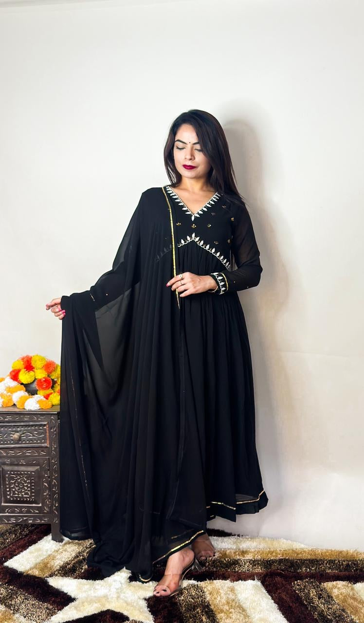 Stunning Suit With Hand Embroidery and Pearl Work (Black) Size 40