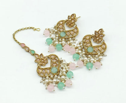 Stylish Brass Polki Earrings Tikka Set