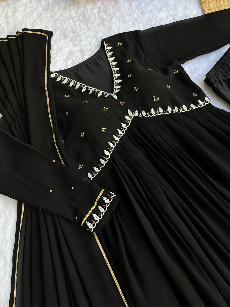 Stunning Suit With Hand Embroidery and Pearl Work (Black) Size 40