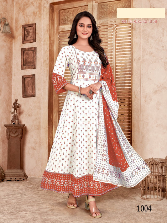 Beautiful Plus Size (46) Kurti Gown Dupatta Set image 3