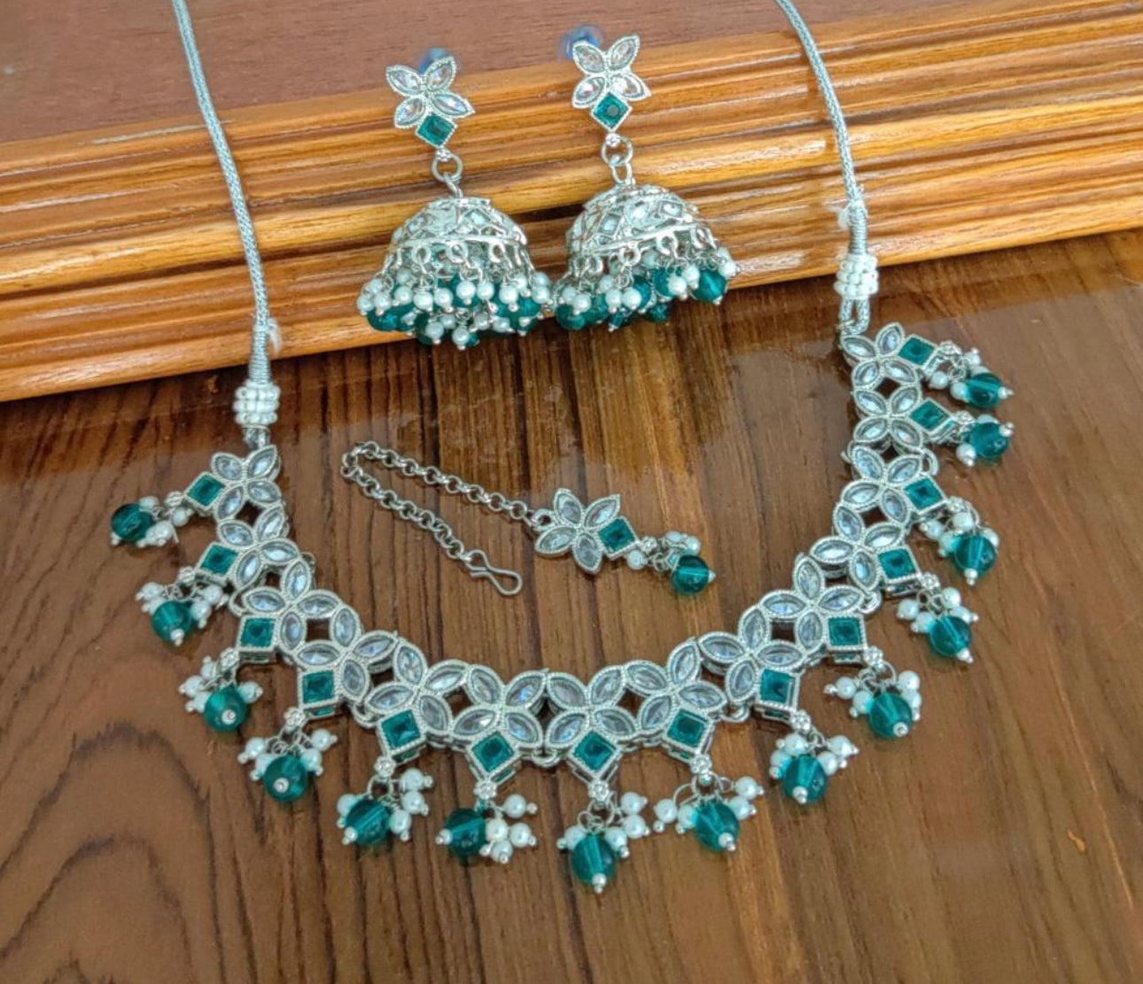 Beautiful Original Polki Choker Set With Jhumkis (Simple)