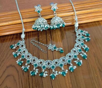 Beautiful Original Polki Choker Set With Jhumkis (Simple)