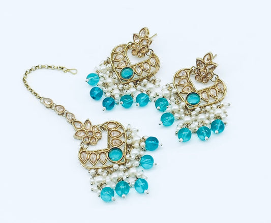 Stylish Brass Polki Earrings Tikka Set image 3