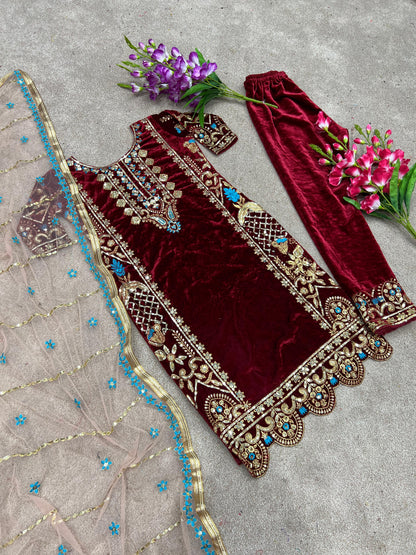 Stylish Party Wear Velvet Suit