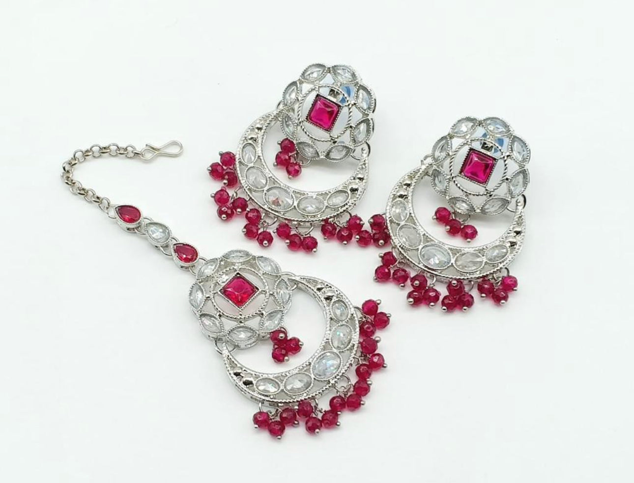 Quality Polki Earrings Set Silver Toned