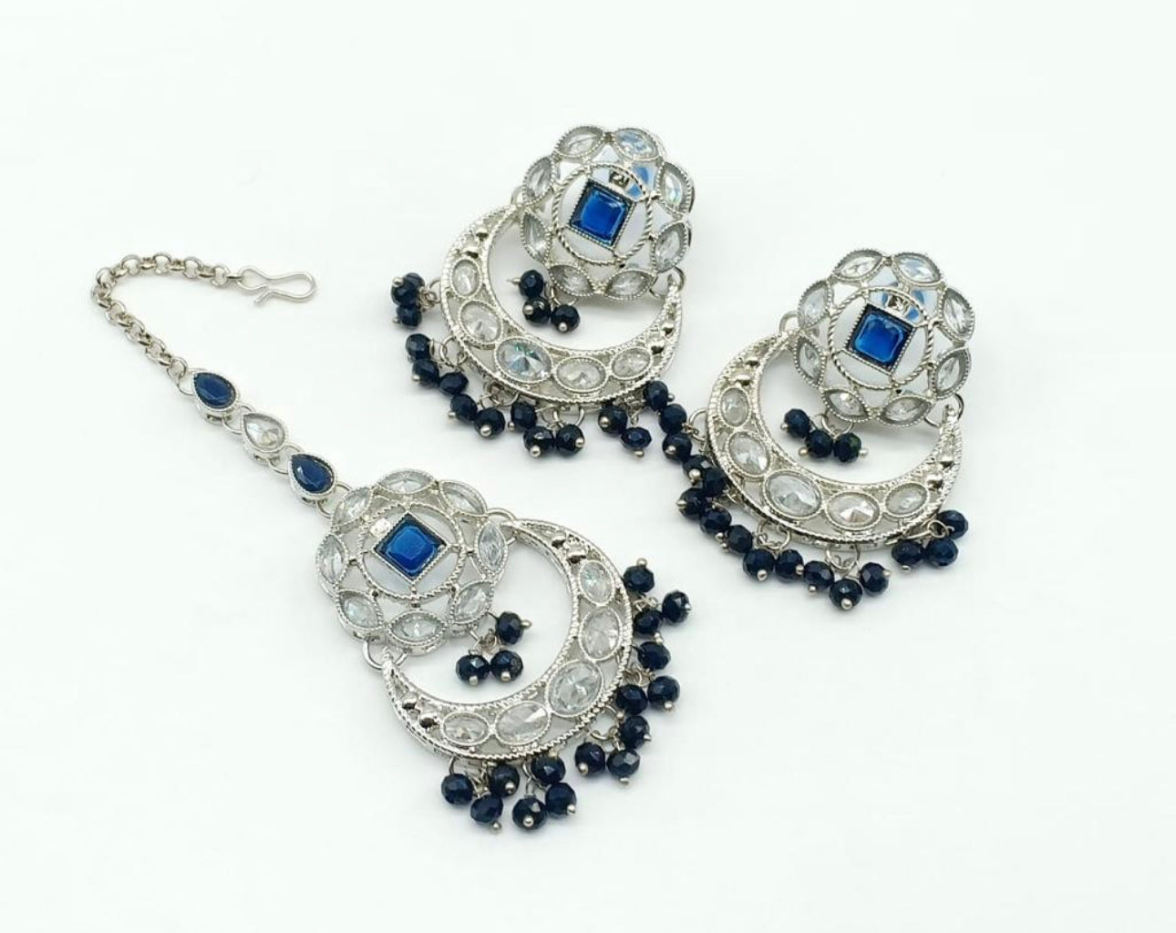 Quality Polki Earrings Set Silver Toned