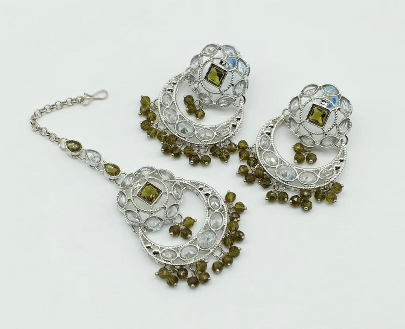 Quality Polki Earrings Set Silver Toned