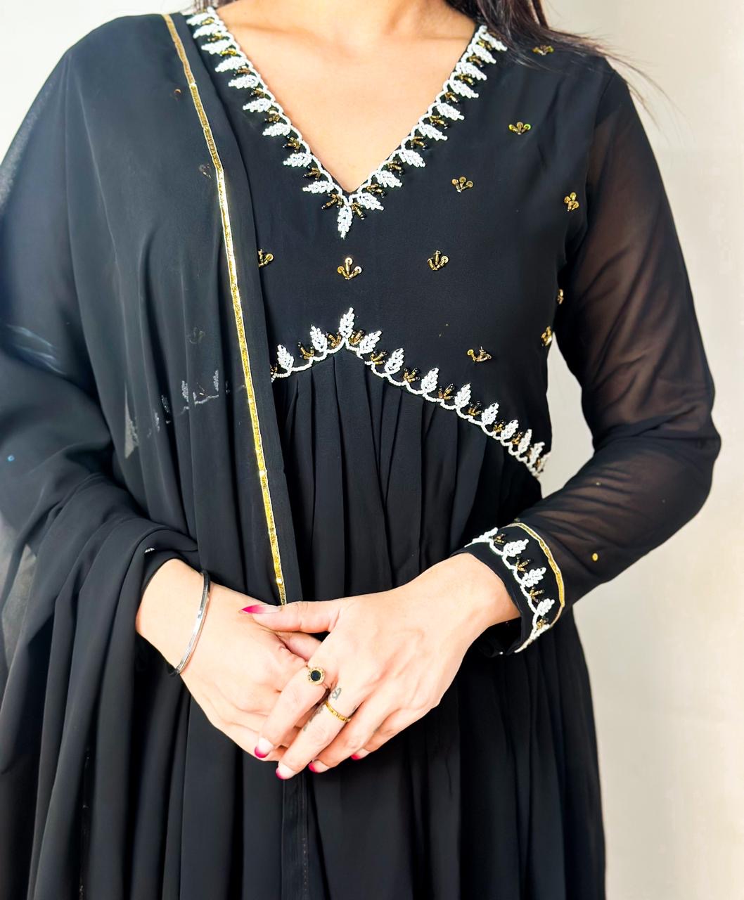 Stunning Suit With Hand Embroidery and Pearl Work (Black) Size 40