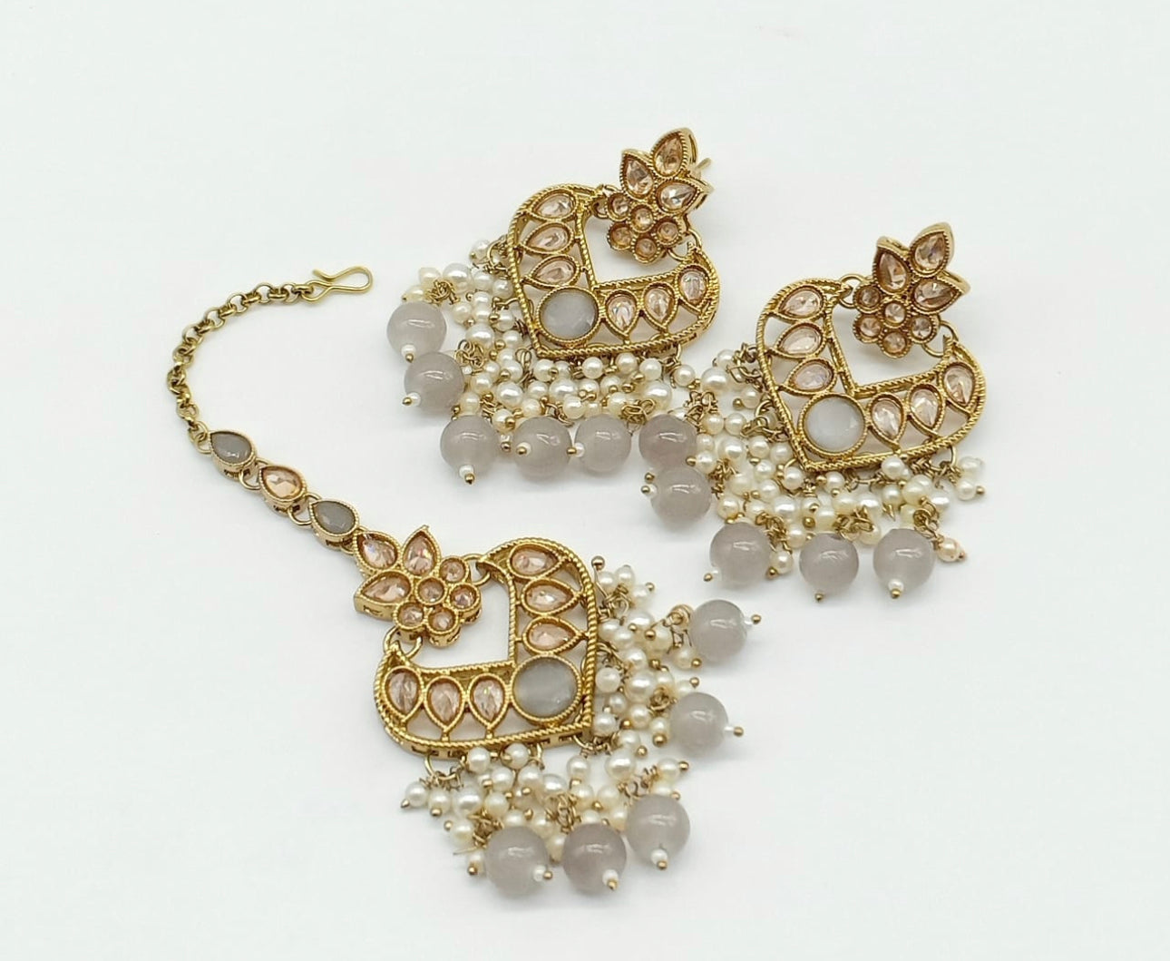 Stylish Brass Polki Earrings Tikka Set