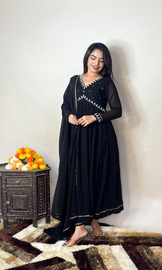 Stunning Suit With Hand Embroidery and Pearl Work (Black) Size 40