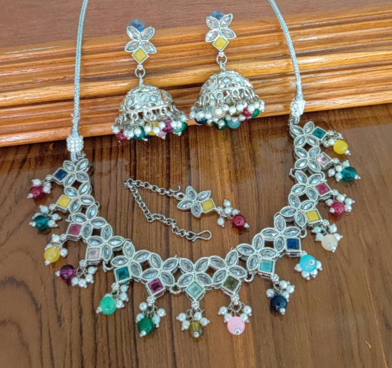 Beautiful Original Polki Choker Set With Jhumkis (Simple)