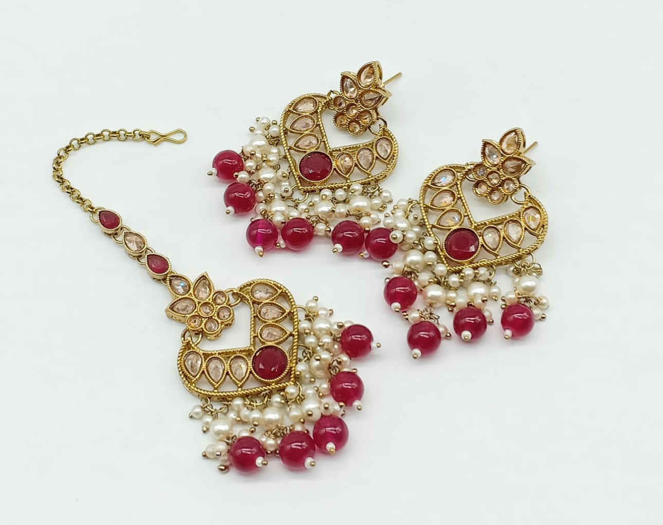 Stylish Brass Polki Earrings Tikka Set