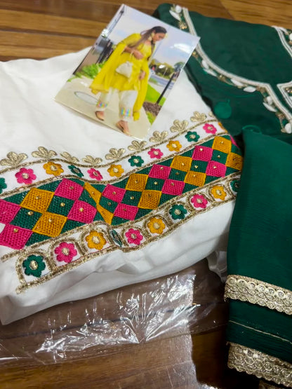 Stylish Hand Embroidered Pure Crepe Unstitched Suit