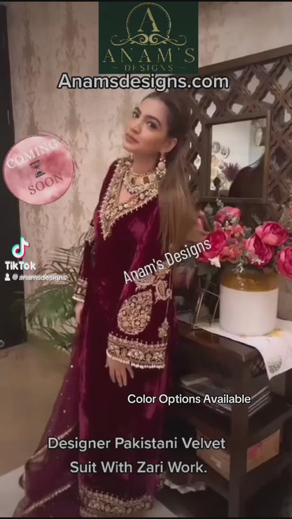 Stylish & Very Beautiful Velvet Suit With Umbrella Style Arms