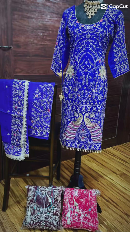 Fully Hand Embroidered Peacock Design Bridal Suit 42/44 (upto 48 margin)