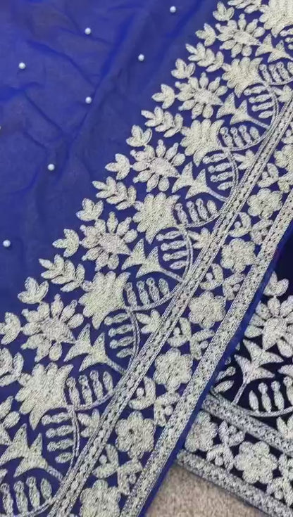 Beautiful Velvet Suit With Silver Tilla Embroidery